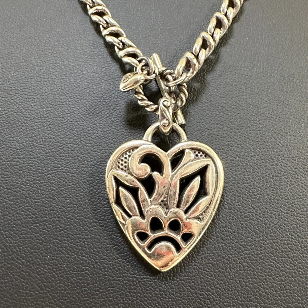 Brighton Retired Cheshire Dog Paw Design Heart Pendant Necklace - Picture 6 of 9